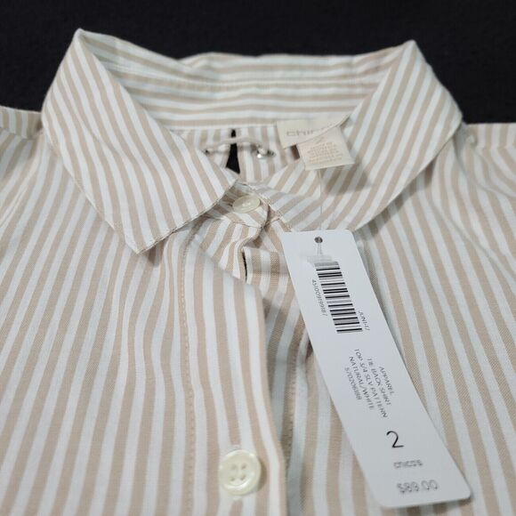 Chico's Womens Button Up Blouse Multicolor Size 2 100% Cotton 3/4 Sleeve Collar - Picture 12 of 12